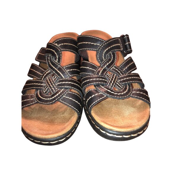 Clarks Womens Black Leather Strappy Slide Sandals With Stitch Detailing Size 7.5 - Picture 11 of 16